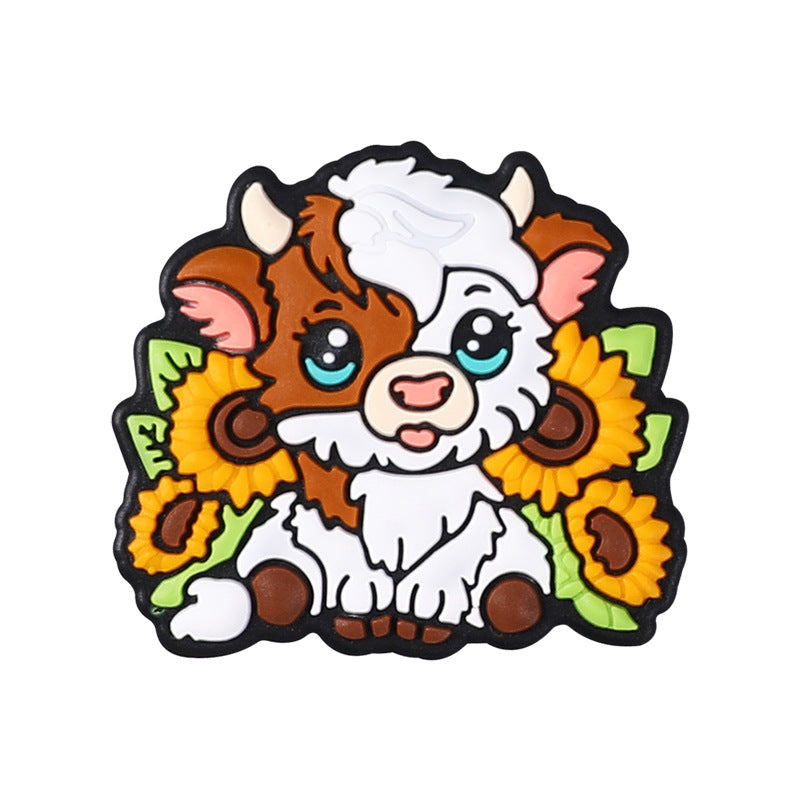 Wholesale 20pcs/pack cartoon highland cow silicone beads diy suit mix food grade daisy sunflower silicone beads